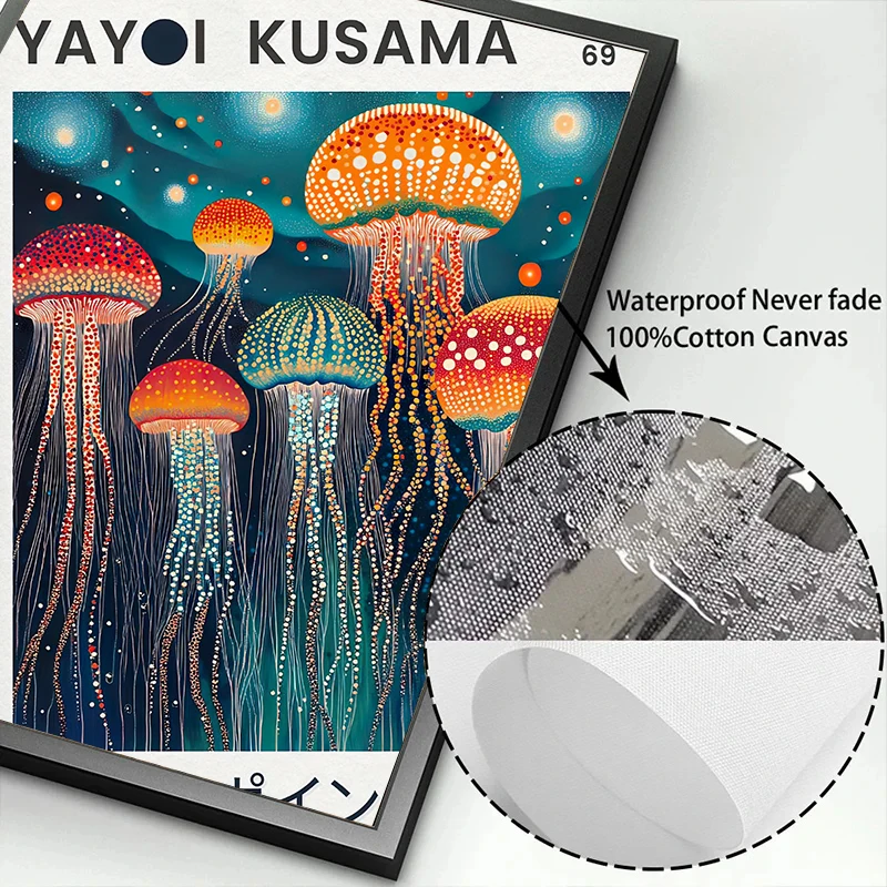 ملصق قماشي من Yayoi Kusama فن قنديل البحر، كوساما التأثير، فن جدار تجريدي، طباعة يابانية، نقاط مخدرة، ديكور ملون،