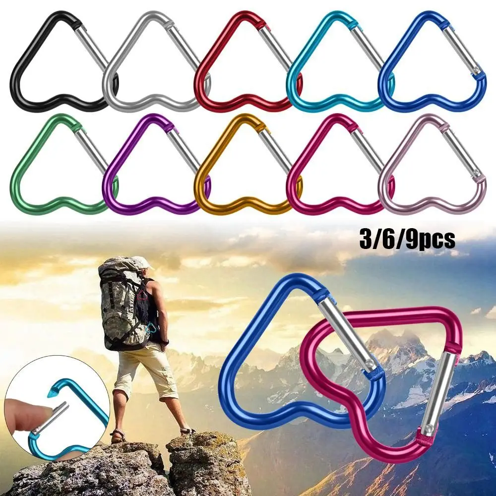 

High Quality Water Bottle Hanging Outdoor Camping Tool Keyring Hook Heart-shaped Buckles Keychain Clip Aluminum Carabiner