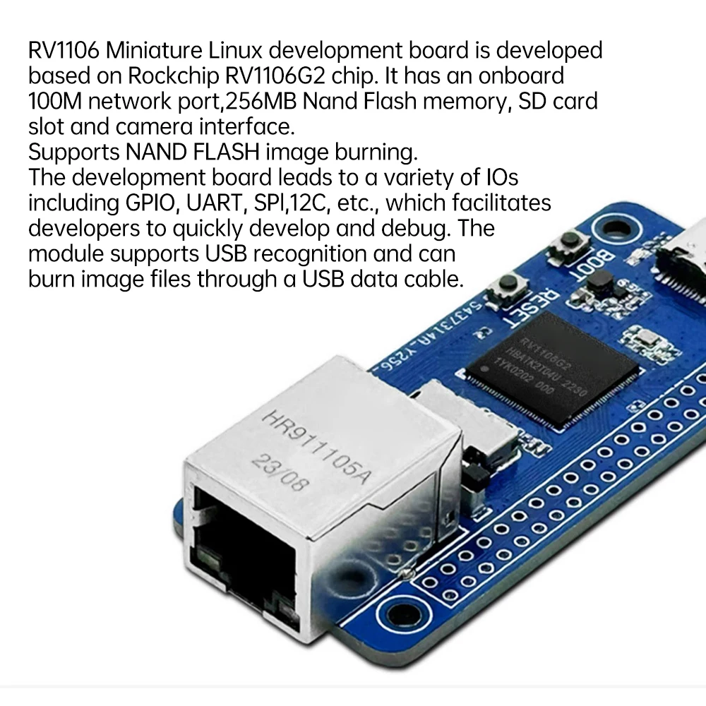 Linux Architecture Development Board, 256MB Flash, 100Mbps Porta Ethernet, Inteligência Artificial Demo Board, RV1106 RISC-V