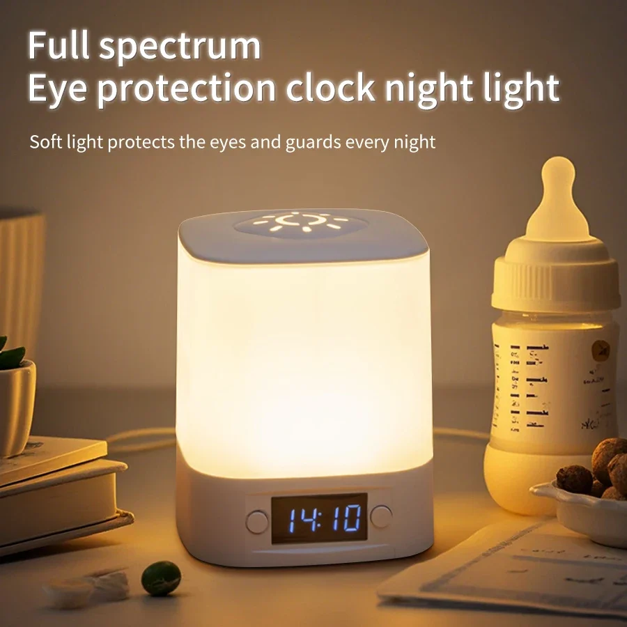 Rechargeable Night Lamp with Clock - Remote Control Bedside Light | Touch Switch Sleep Lamp for Bedroom, Warm White