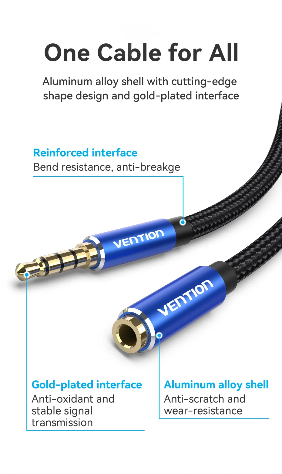 Vention Jack 3,5 mm Aux-Verlängerungskabel für Auto, Laptop, Mini-PC, TV, Xiaomi, Huawei, Stereo, 3,5 mm Audio-Buchse, Kopfhörer-Lautsprecherkabel – Detail 7