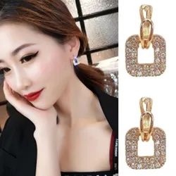 S925 Silver Needle Super Flash Fashion Ear Buckle Temperament Wild Net Red Earrings Geometric Square Rhinestone Earrings Jewelry