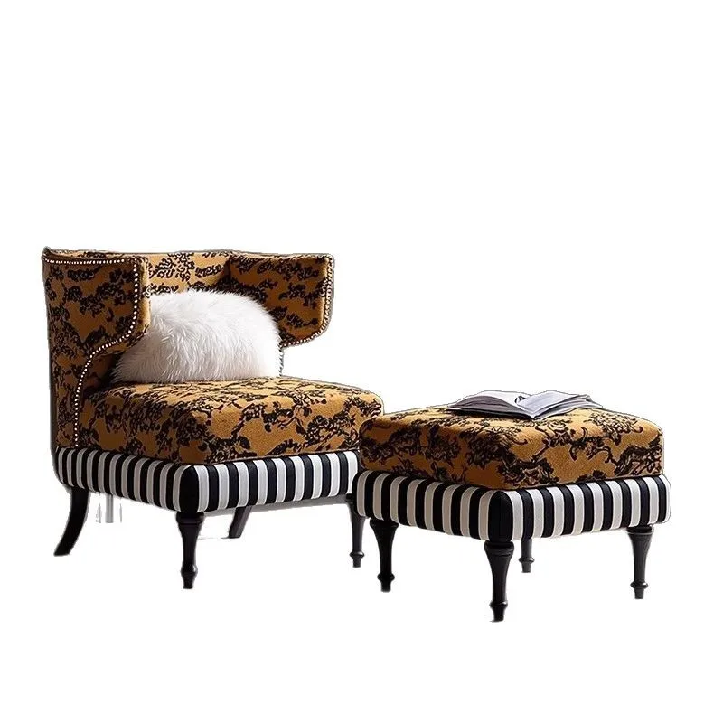 Medieval solid wood sofa chair Lazy sofa chair Living room small apartment single sofa American retro arms chair