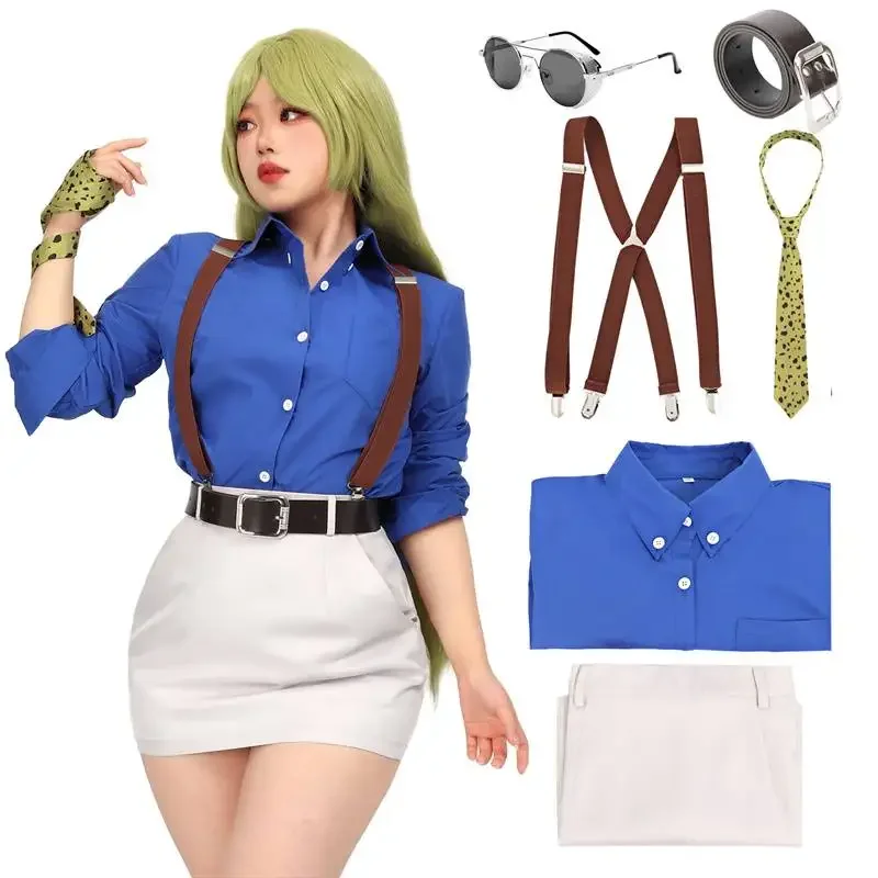 WSIX Nanami Kento cosplay costume women's shirt slim fit skirt with tie suspender glasses Nanami Kento women JJK costume