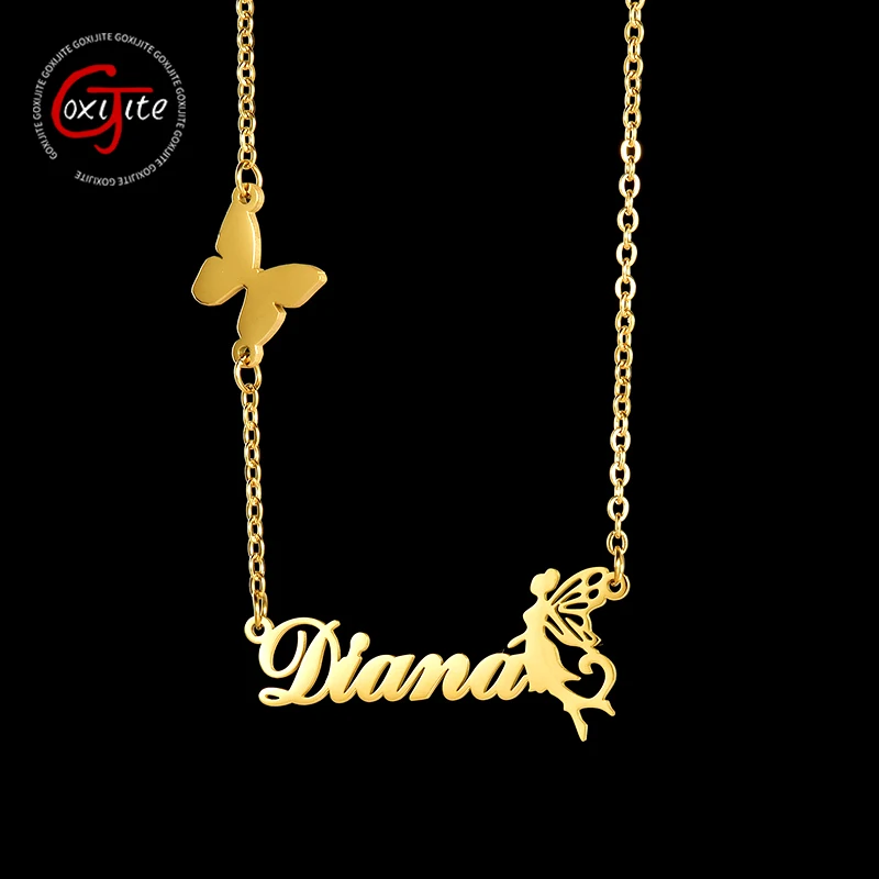 

Goxijite Trendy Custom Name Collar For Women Stainless Steel Personalized Name Butterfly Fairy Necklaces For Girls Birthday Gift