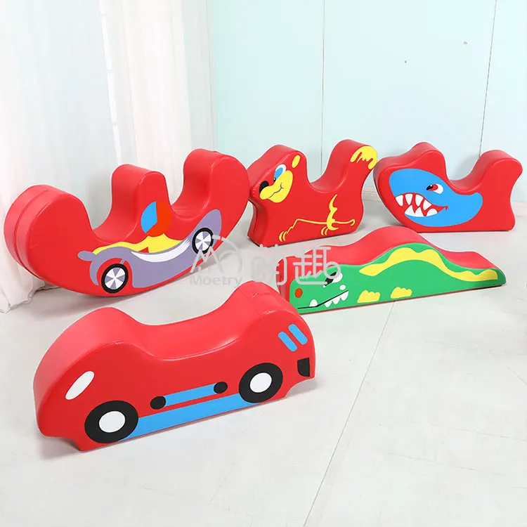 Moetry Red Cartoon Vehicle Themed Toddler Rocking Chair Soft Seating Indoor Playground for Childcare Centre