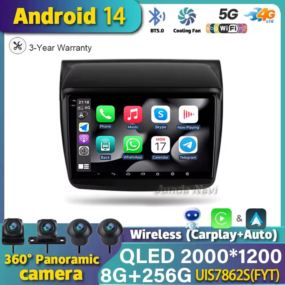 Android 14 Car Radio For Mitsubishi Pajero Sport 2 L200 Triton 2008-2016 Video Player Wireless Carplay GPS Navigation Multimedia