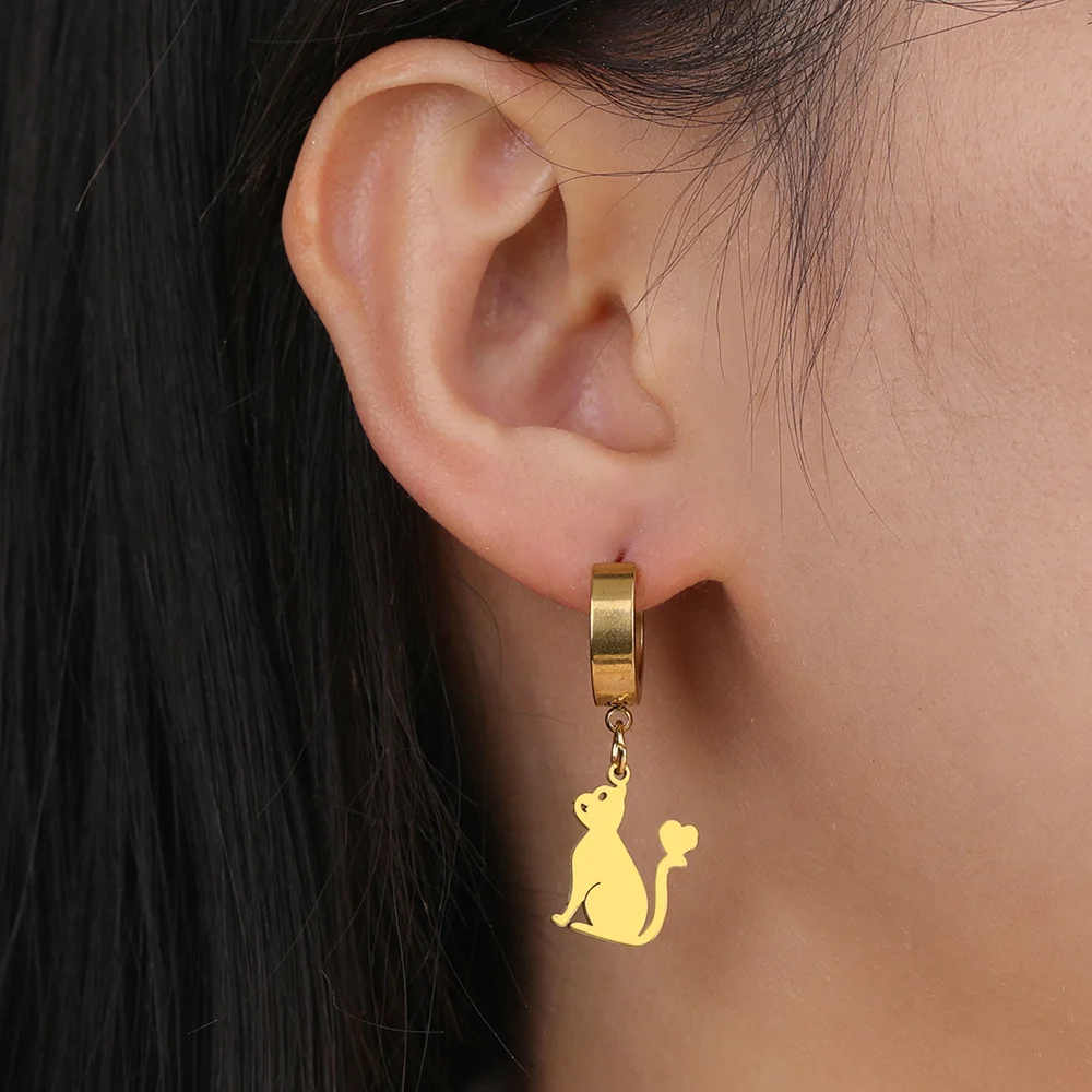Cazador Cute Cat Women's Earrings Stainless Steel Gold Color Animal Pendant Earrings Birthday Valentine Gift Jewelry 2025 New