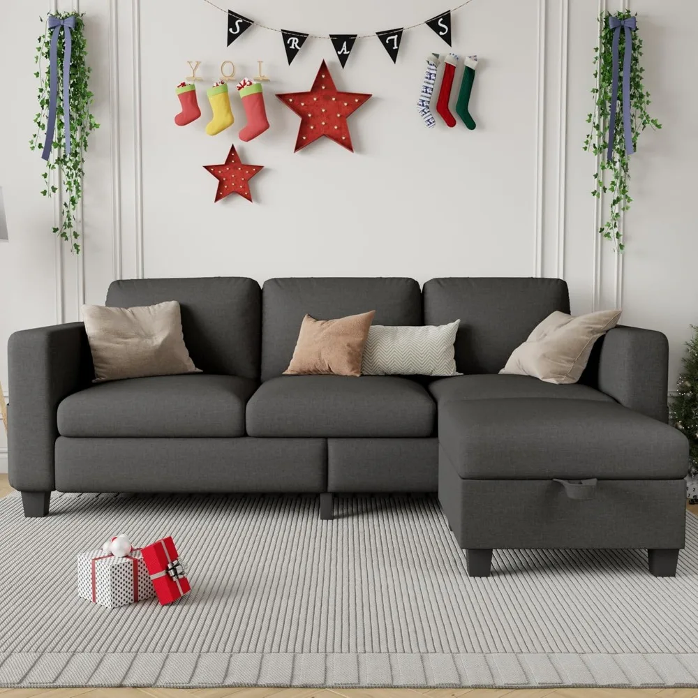 Couches - Sectional Sofa L Shaped Cloud Couch-Small Modular 3 Seat-Comfy Linen with Storage Deep Seat Sofa,Washable Covers