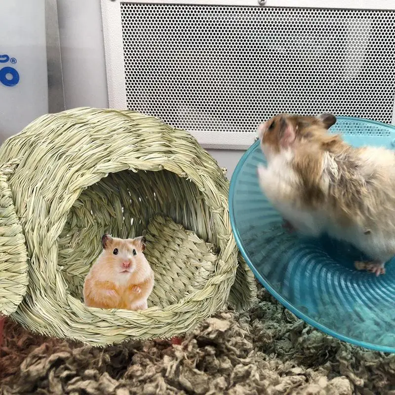 Rabbit Grass House Woven Animal Hut Bunny House Play Hideaway Hay Mat Bed Chew Toy For Rabbit Guinea Pigs Gerbils Hamster