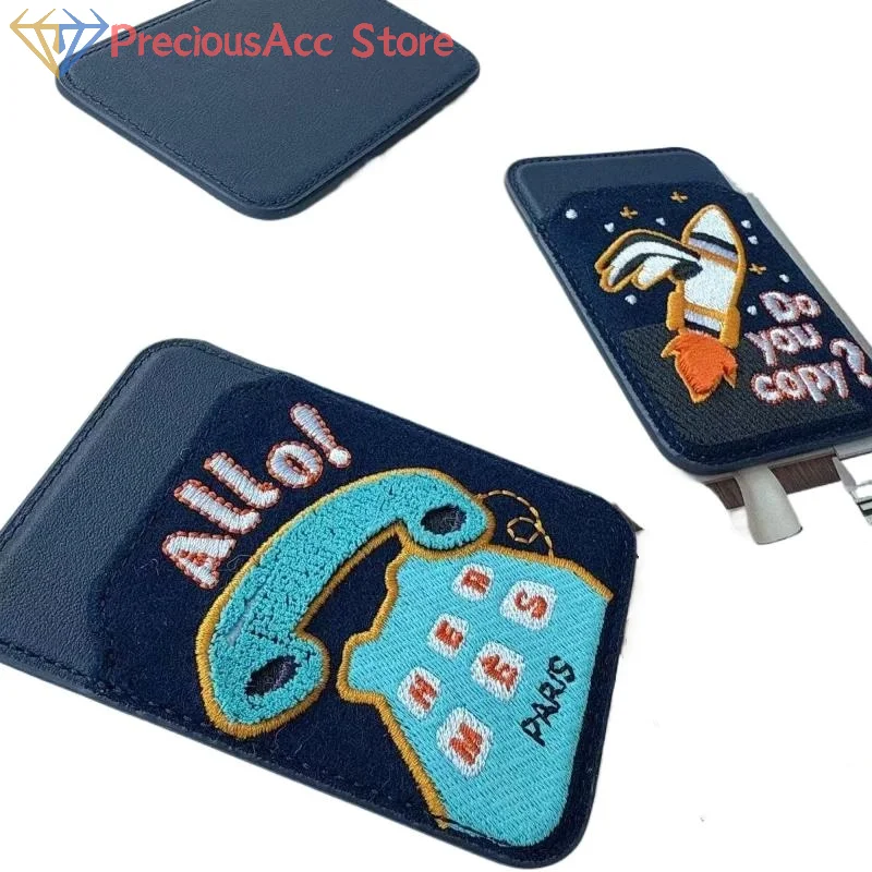 حافظة واقية للبطاقة المغناطيسية، حامل بطاقات جلدي مطرز بنظام تحديد المواقع العالمي (GPS) لمكافحة خسر حقيبة الهاتف المحمول، مشبك خلفي رفيع للغاية للهاتف المحمول