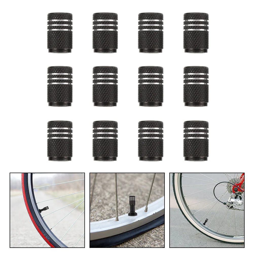 

12 Pcs Cars Valve Cap Dustproof Vales Caps 18X11cm Tire Valves Cover Auto Bike Stem Black Aluminum Alloy