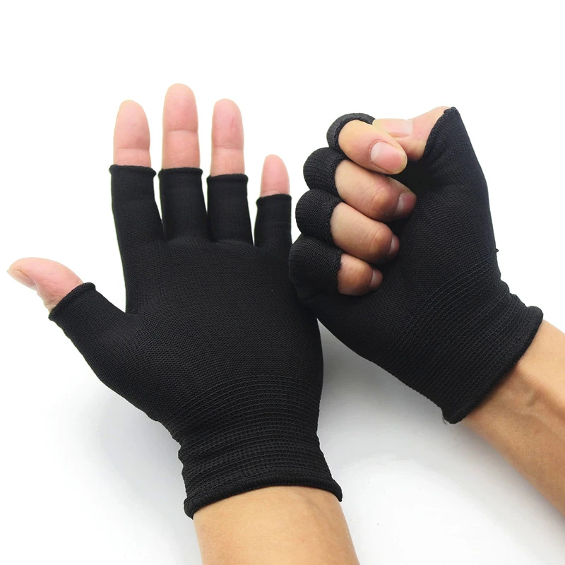 1 Pair Black Half Finger Fingerless Gloves For Women And Men Wool Knit Wrist Cotton Gloves Winter Warm Workout Gloves