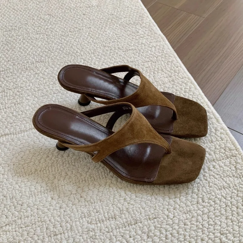 Sandalias retro minimalistas tacón aguja para mujer exterior pantuflas - imagen 3