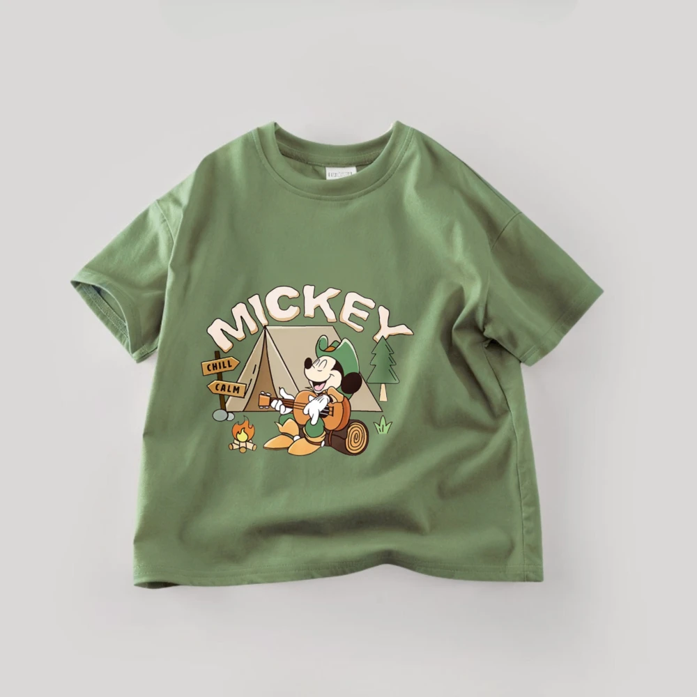 ميكي ماوس تي شيرت للأولاد ملابس 2026 جديد الصيف الكرتون قصيرة الأكمام تيز القمم س الرقبة بلون عادية تي شيرت 9m-7y