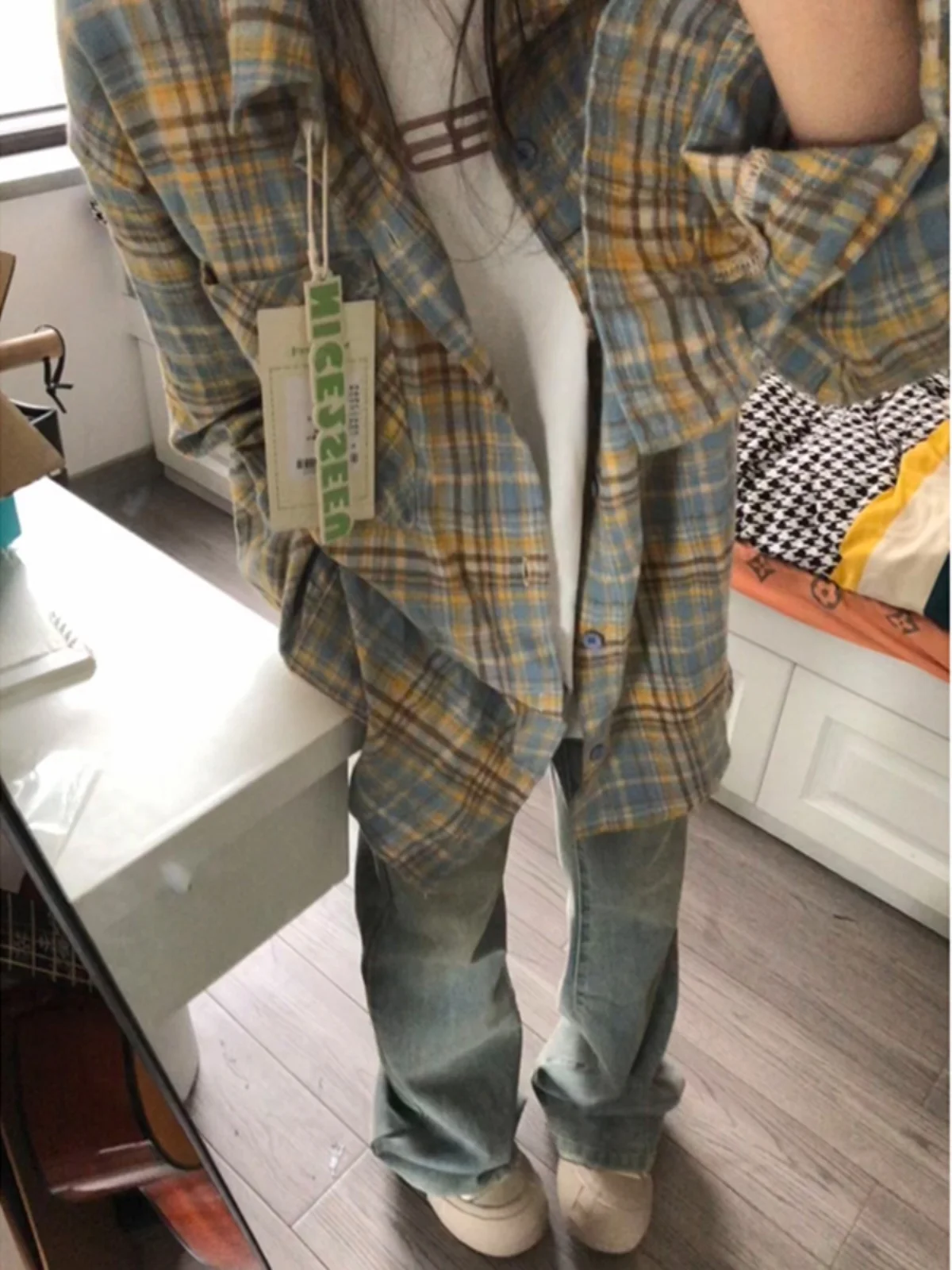 

Trendy Men's Plaid Long Sve Slim Fit irt Design High Collar Thin Outerwear Breathable Polyester Cotton Viscose Blend Summer