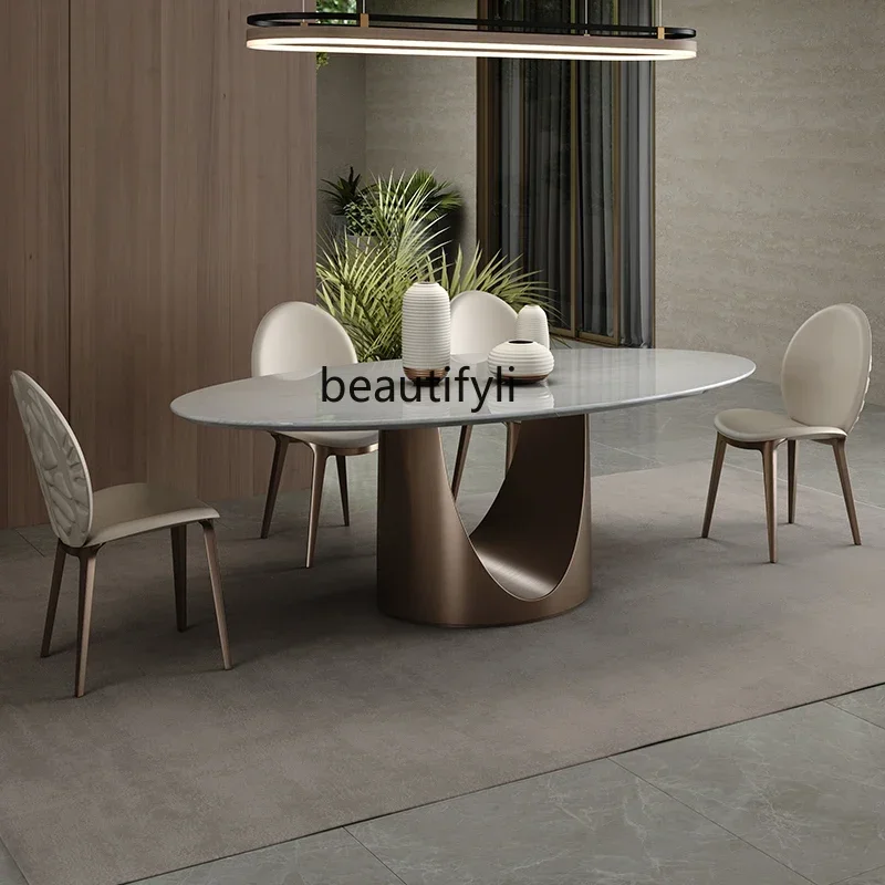 

1184Italian Light Luxury Natural Marble Dining-Table Modern Simple Oval Luxury Stone Dining Table