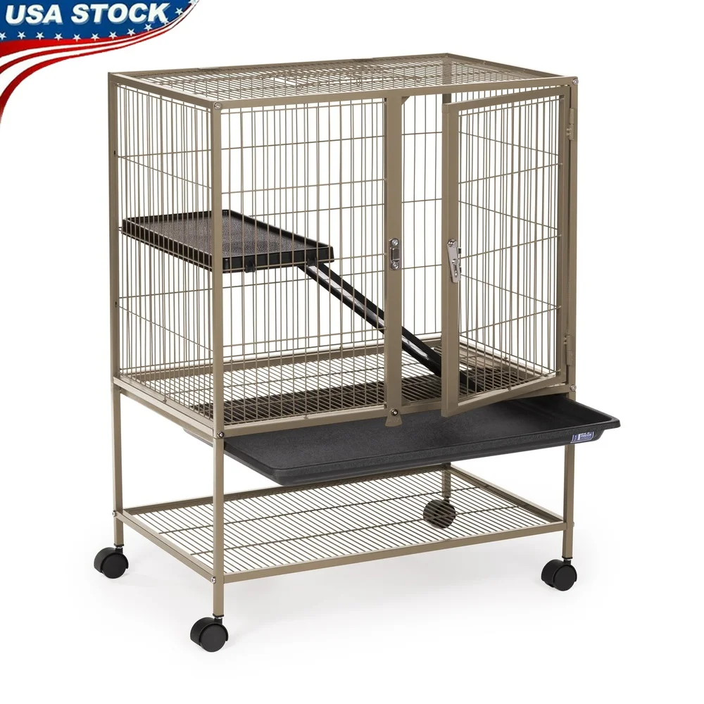 قفص Ferisky Ferret مع حامل محمول على شكل موئل حيوانات صغيرة رف منحدر سهل الوصول إلى صينية قابلة للإزالة مثالية Ferrets Chinchillas