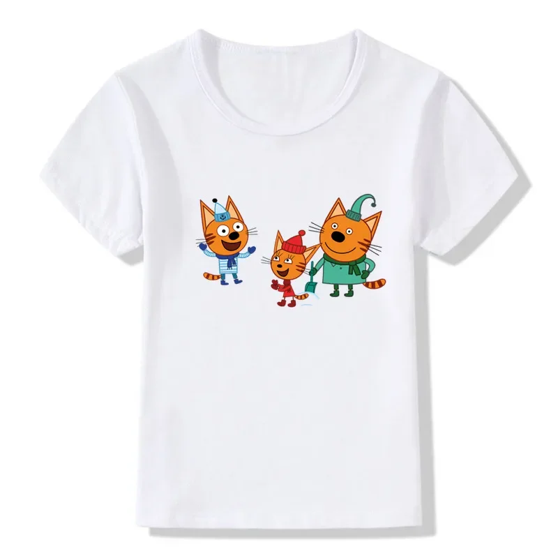 Kid-e-cats Three Kitten Russian Cartoon Print ragazzi T-shirt estate manica corta per bambini T-shirt neonate vestiti per bambini top