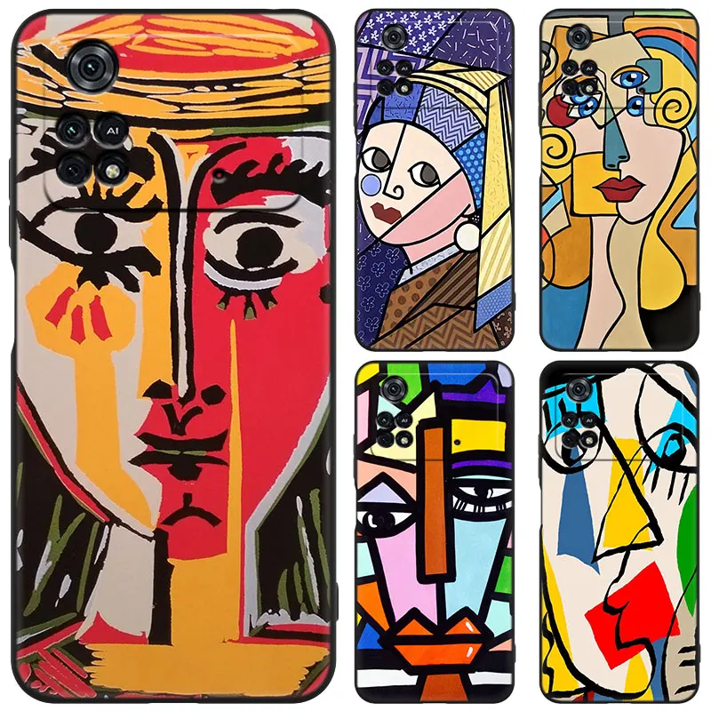 Picasso Abstract Art Painting Black Case For Xiaomi Mi POCO M6 Pro F5 X5 X4 X3 NFC M5S M3 M4 Pro 5G F3 F4 GT F1 F2 Cartoon Cover