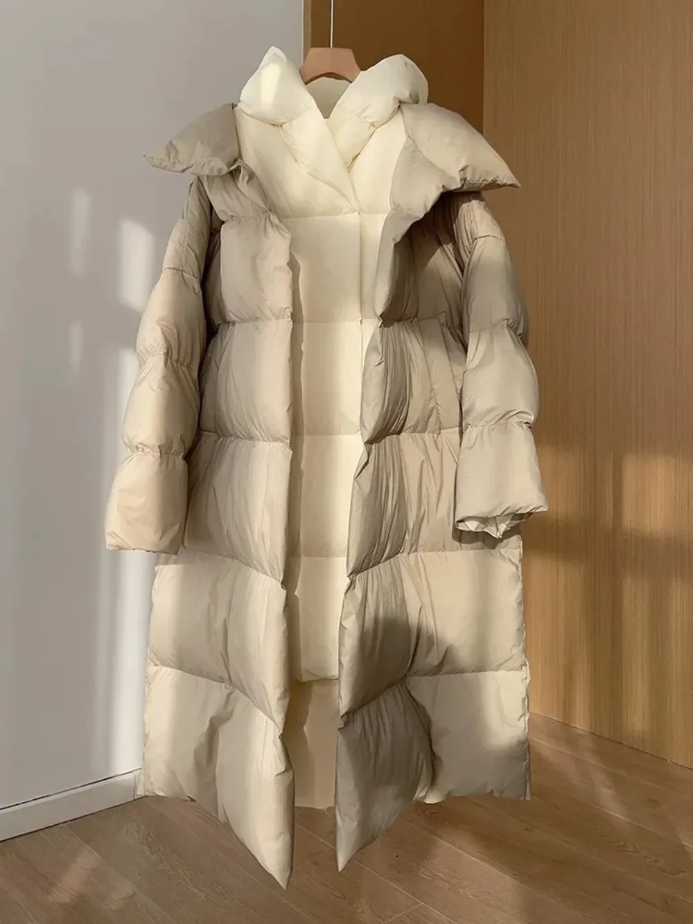 Fashion Fluffy White Duck Down Jacket Hooded Female Fashion Fake Two-piece Parkas Women Winter Thickness Warm Long Puffer Coat