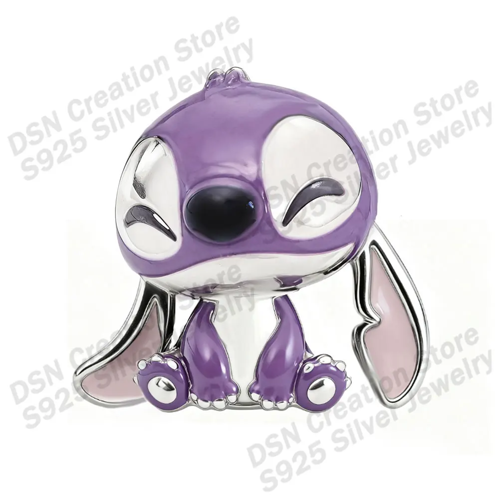 ديزني 925 الفضة سحر غرزة غنج ولطيف حبة لسوار الطفل اللعب الأرجواني المينا سحر المجوهرات الفاخرة هدية