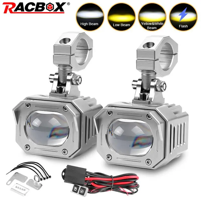 

Pair 90W Full CNC Metal Motorcycle LED Spotlight Fog Lamp Flash White Yellow Hi/Lo Beam Truck SUV ATV Dirt Bike Auxiliary Light