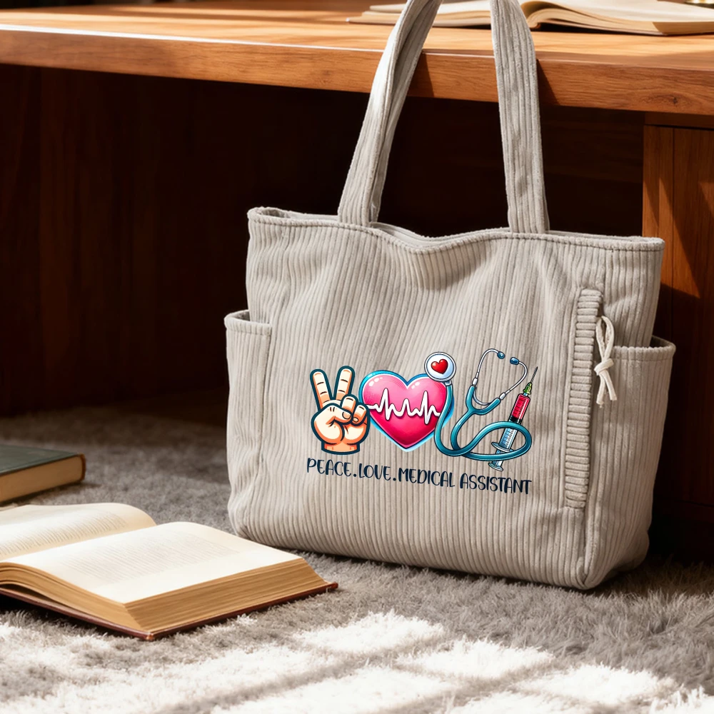 

Повседневная вельветовая сумка-тоут с застежкой-молнией, большой вместимостью, фиксированным плечевым ремнем, для ежедневных поездок, женская сумка-тоут