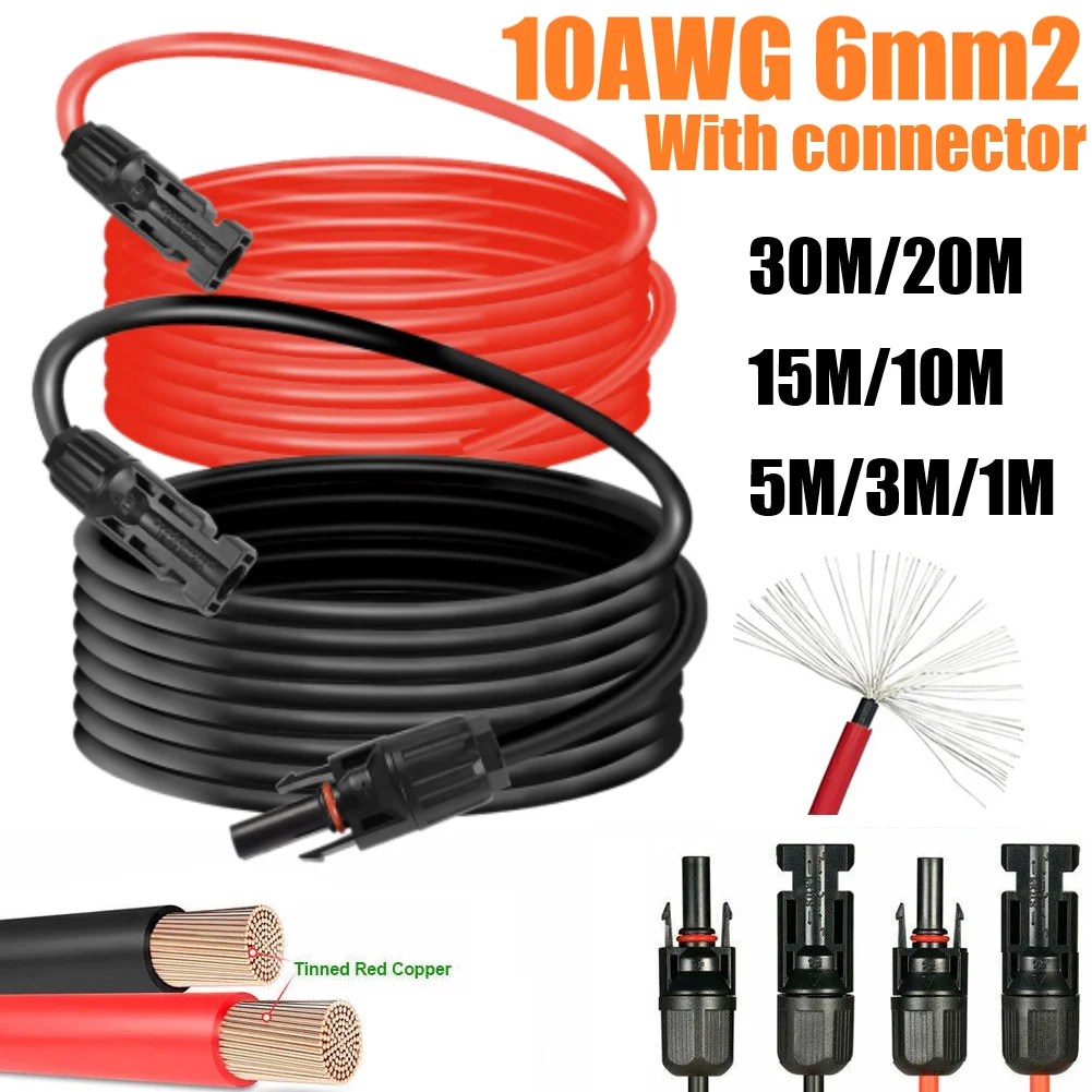 PowMr 10AWG 30m/20m/15m/10m/5m/3m/2m/1m câble PV 6mm2 fil PV solaire noir et rouge fil d'extension TUV IP68 pour système de panneaux solaires