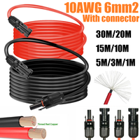PowMr 10AWG 30m/20m/15m/10m/5m/3m/2m/1m PV Cable 6mm² Black and Red Solar PV Wire TUV IP68 Extension Wire For Solar Panel System
