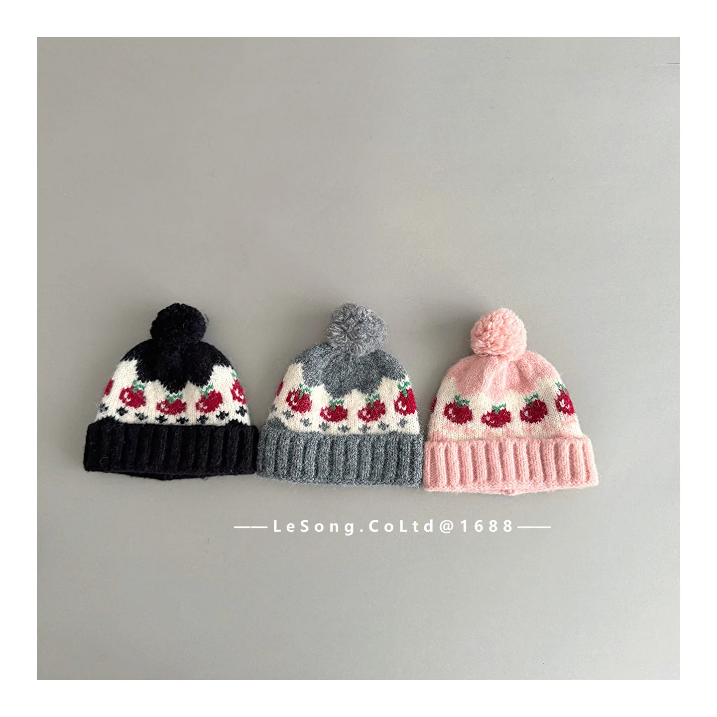 

2025 Cute Knit Baby Hat Children's Woolen Hat Flower Pom Pom Kids Caps Winter Outdoor Warm Ear Protection Knitted Hat