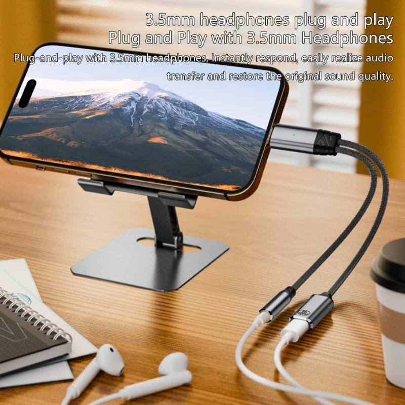 نوع التوافق العالي نوع C الفاصل كبل الشحن سلك الصوت للهاتف الذكي 15 سم D2RC