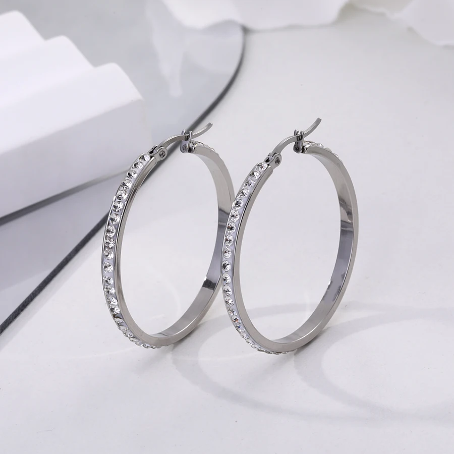 2pc/light luxury high-end hoop earrings for women, stainless steel inlaid with zirconium, fashionable and versatile jewelry