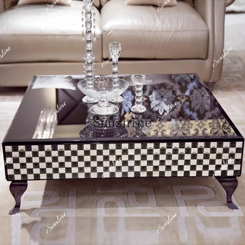 

Glass stylish simple modern living room European black and white classical coffee table F1300A FT