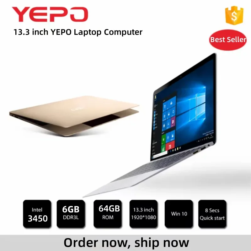 Hot Selling Yepo 13.3 INCH 64Bit Windows 10 Portable Laptop ComputerIntel Celeron N3450 CPU 6GB RAM DDR 64GB ROM 1920x1080IPS