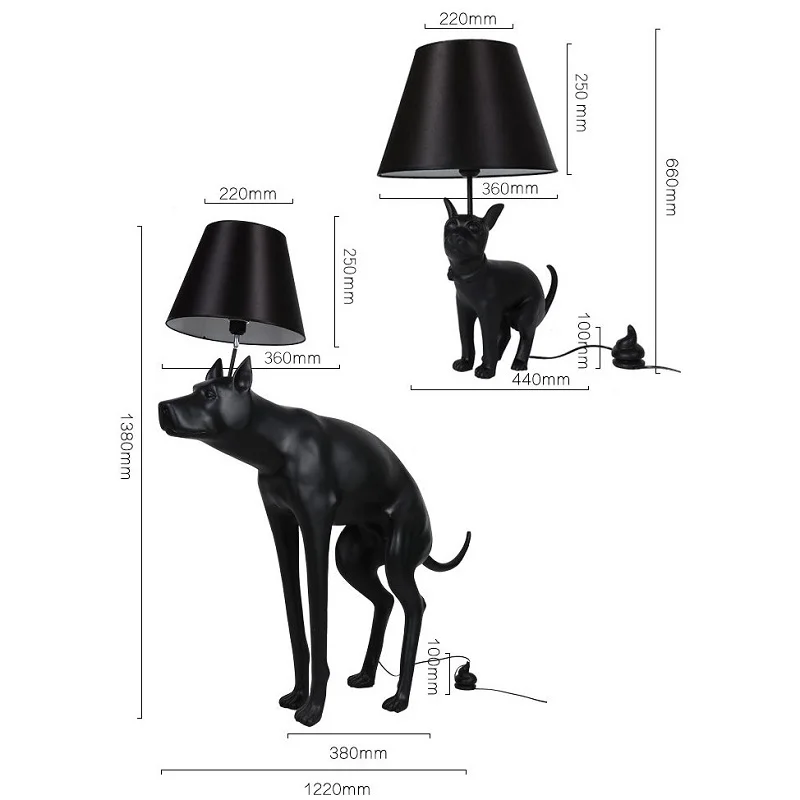 Imagem -06 - Lâmpada de Assoalho Led com Simples Arte Resina Pano Capa Cão Grande Pequeno Animal Preto Abajur para Sala de Estar Hotel e Clube E27