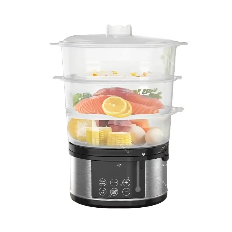 Electric steamer for food cooking Stainless steel dim sum steamer with three-layer basket and 800W smart rice cooker