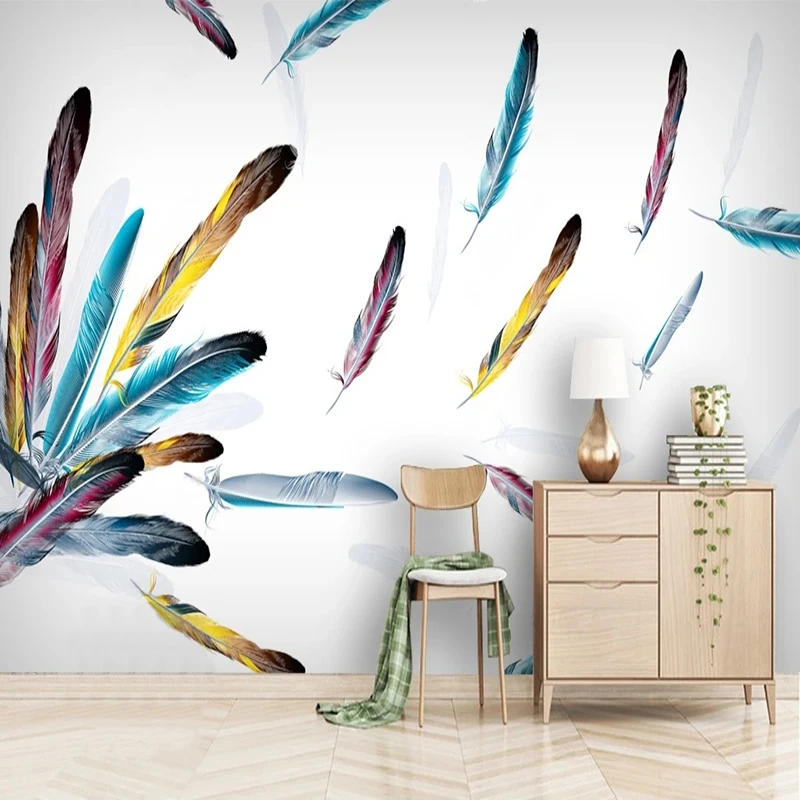 

Custom 3D Mural Wallpaper Fashionable Interior Design Colorful Feathers Wall Paper Sticker Modern Art For Living Room Home Decor