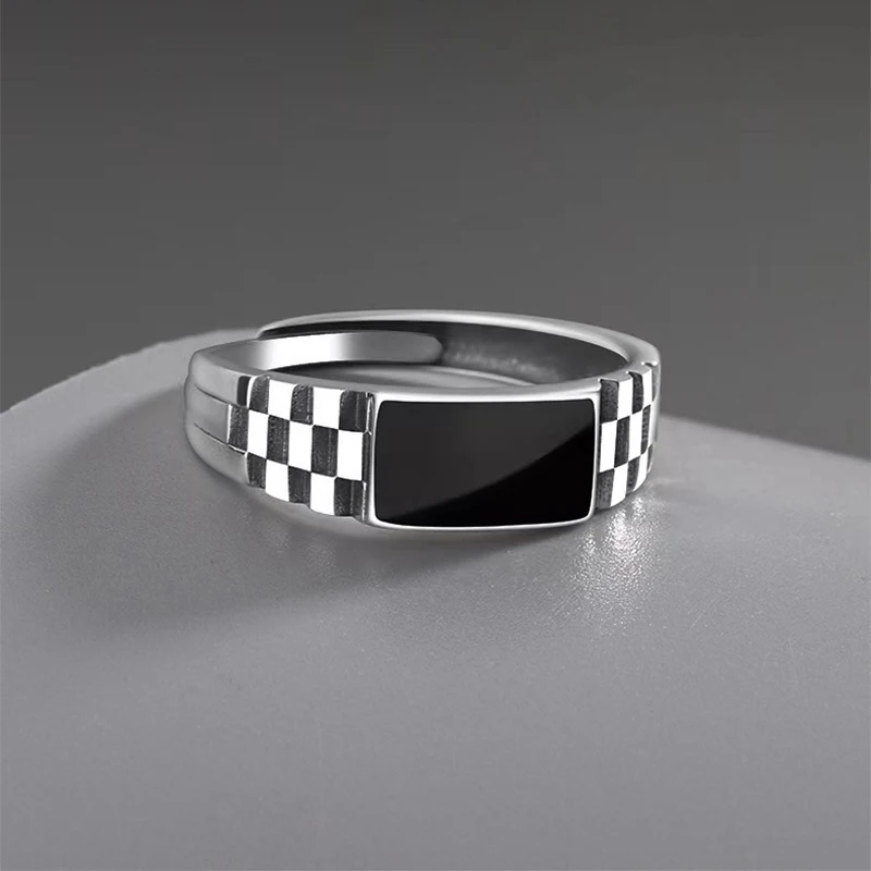 Foxanry Silver Color Black Drop Glaze Rings For Women Couples New Fashion Simple Classic Elegant Creative Daily Party Jewelry