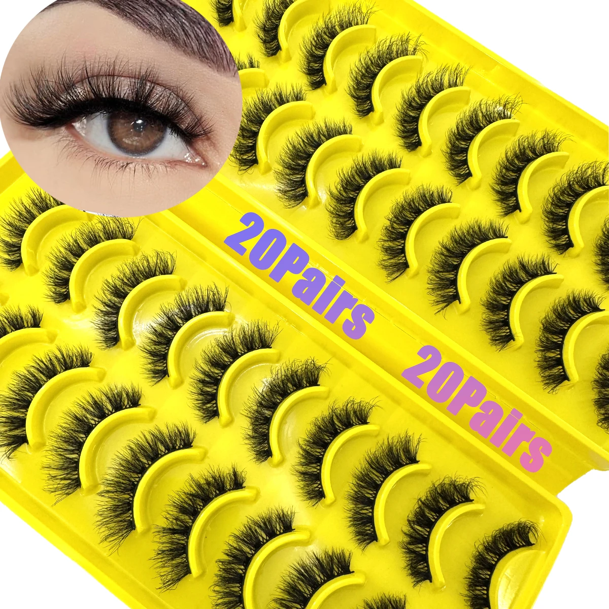 Neue 20 Paar natürliche lange 3D-Nerzwimpern, künstliche Nerzwimpern, dünne, dicke, natürliche Vollstreifenwimpern, neues Make-up, flauschige Nerzwimpern