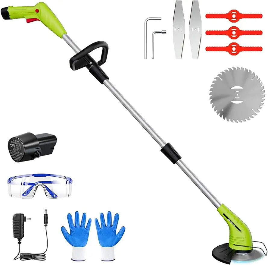 Cordless Electric Lawn Trimmer Weed Wacker - GardenJoy 12V Grass Trimmer Lawn Edger with 2.0Ah Li-Ion Battery Powered