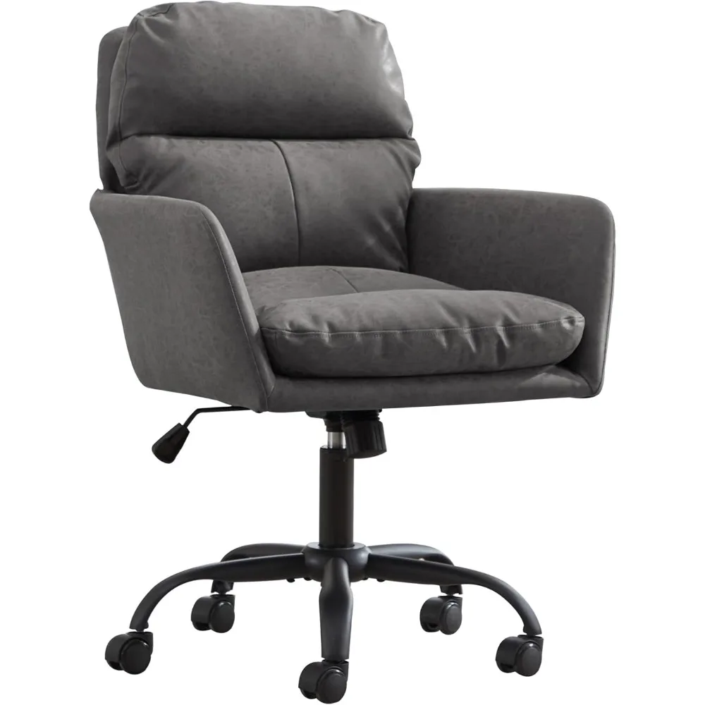 YISHENG Chaise de bureau à domicile en simili cuir, chaise d'ordinateur pivotante réglable avec roulettes et accoudoirs, ergonomique rembourrée confortable