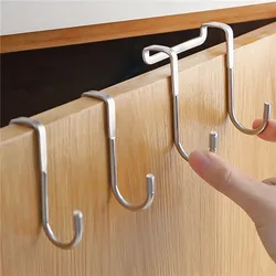 1/3PCS Stainless Steel Hook Double S-Shape Hook Free Punching Kitchen Bathroom Cabinet Door Without Trace Hook Towel Storage