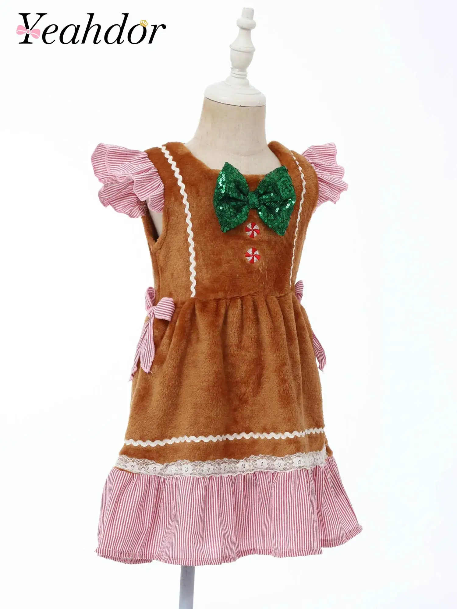 

Girls Xmas Dresses Cosplay Gingerbread Man Costume Flying Sleeve Christmas Carnival Outfit Children Dance Prom Party Dress