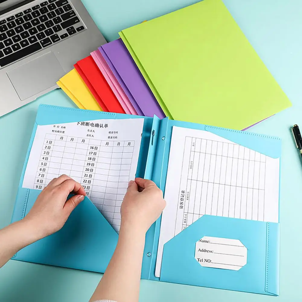 Carpeta de archivos eficiente, carpetas coloridas de doble bolsillo para organización del hogar, abrazadera fuerte, bolsillos de clasificación de plástico, tamaño de papel A4