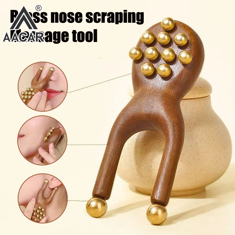 

1 шт. деревянный массажный инструмент для носа Гуаша, латунная бусина, ручная расческа, антистатическая для лица, носа, глаз, релаксация пятен, меридианы, акупунктурная точка