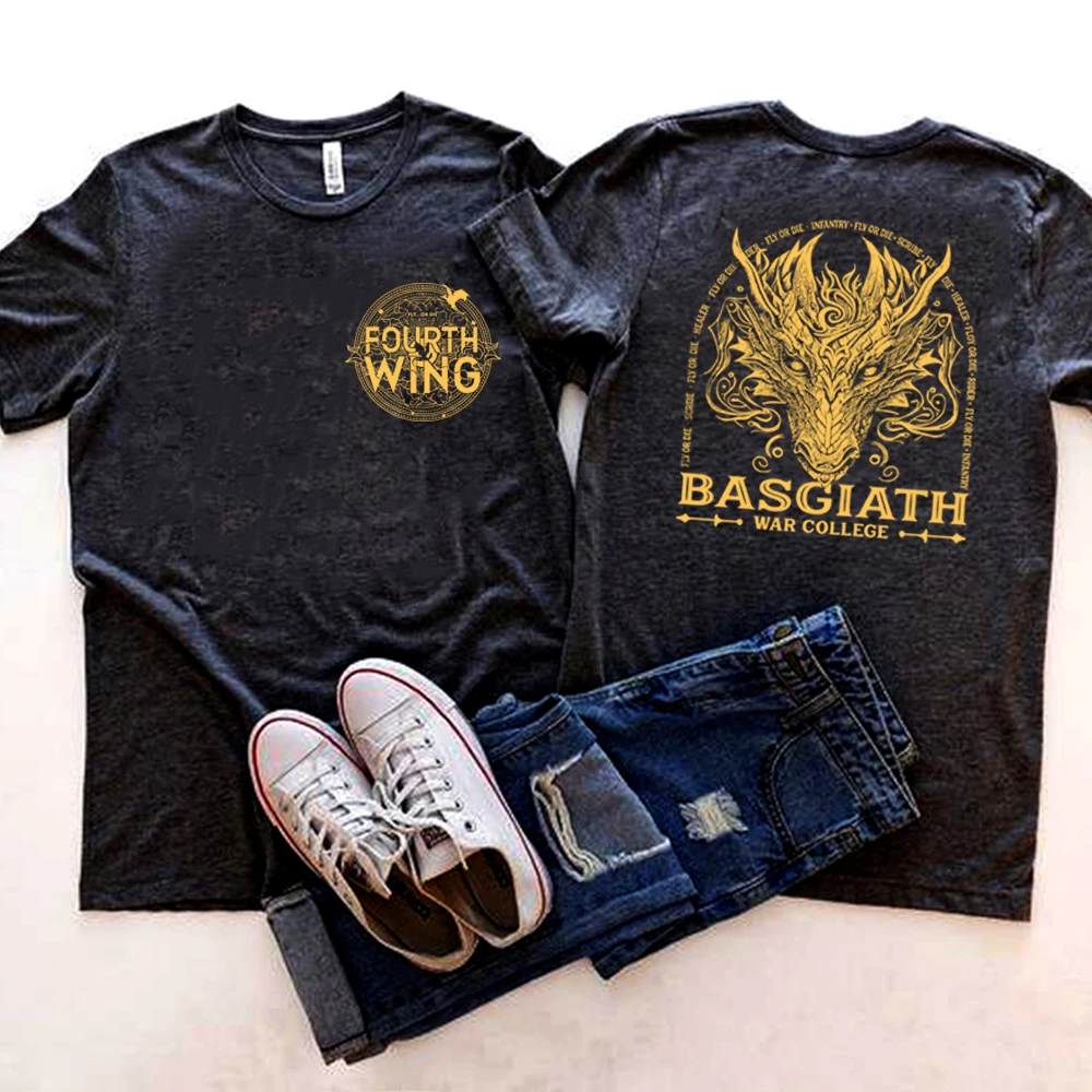 Fourth Wing Logo Pocket Shirt Basgiath War College 2Sided Print Tshirt Dragon Rider Shirts Violet Sorrengail Tee Book Lover Gift