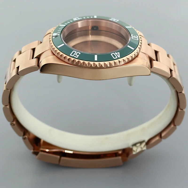 40 มม.nh35 นาฬิกา Sapphire Glass สําหรับ NH35 NH36 NH34 8215 2824 การเคลื่อนไหว 28.5mmDial Rose Gold 316L เหล็กสไลด์หัวเข็มขัด SUB