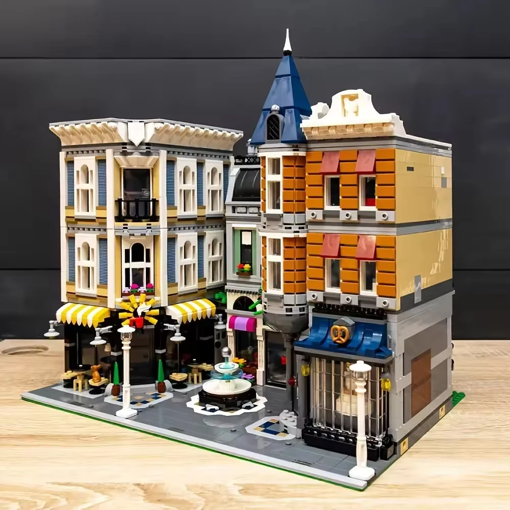 Creatoring Expert Brick Bank Detective's Assembly Square Model MOC Street View  Building Blocks Toys 10255 10251 10211 10185