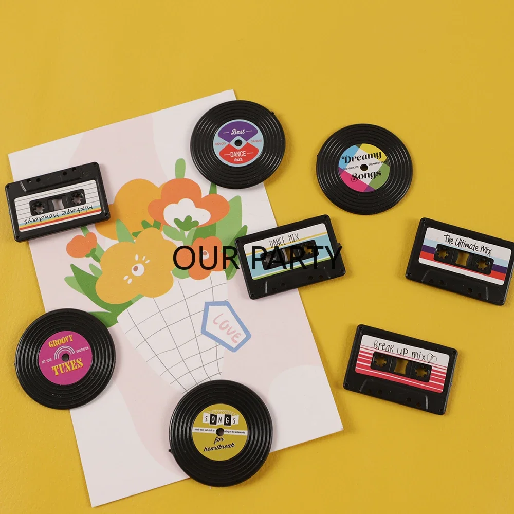 4Pcs/Pack Vintage MixTape Turntable Record Fridge Magnet Refrigerator Sticker Message Board Reminder for Home Kitchen Decoration